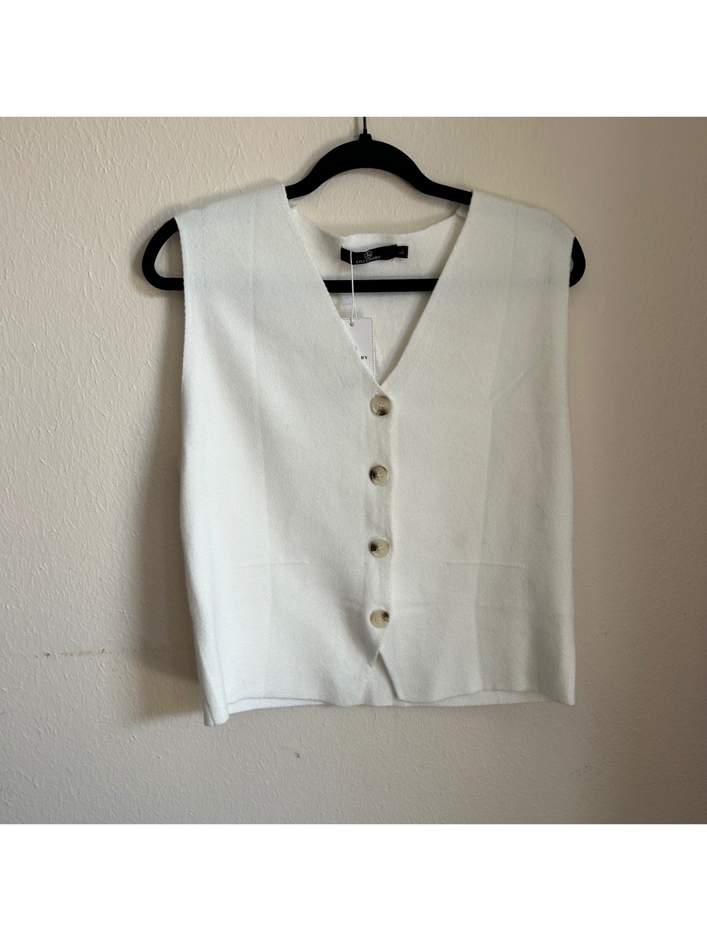 Minimalist Cream Knit V-Neck Button-Front Vest